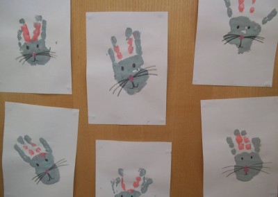 Rabbit Hand painting at Greatworth PreSchool Near Brackley